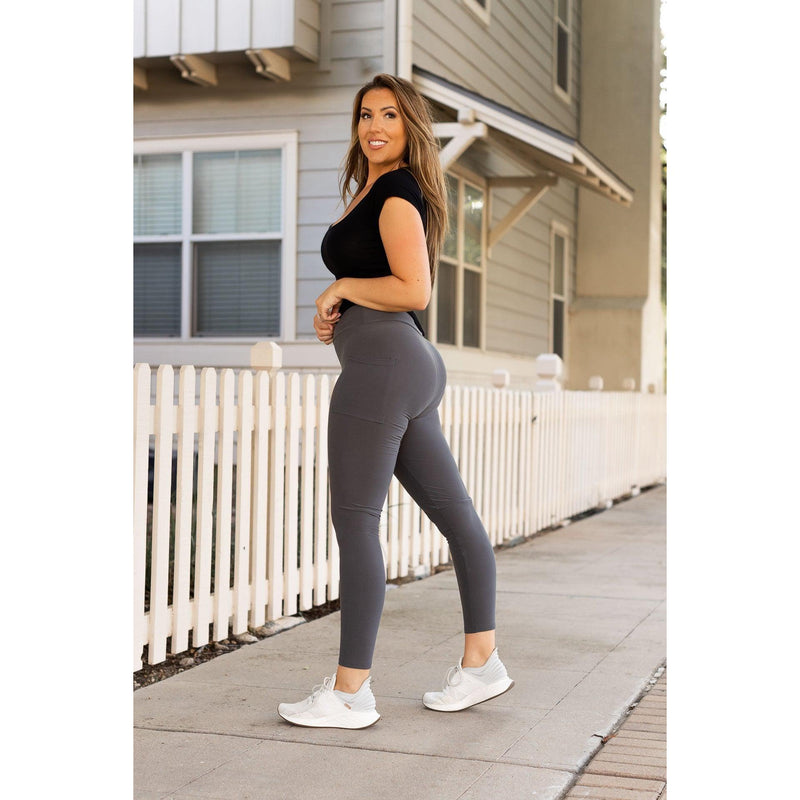 Ready to Ship | Charcoal Full Length Leggings with Pockets  - Luxe Leggings by Julia Rose®