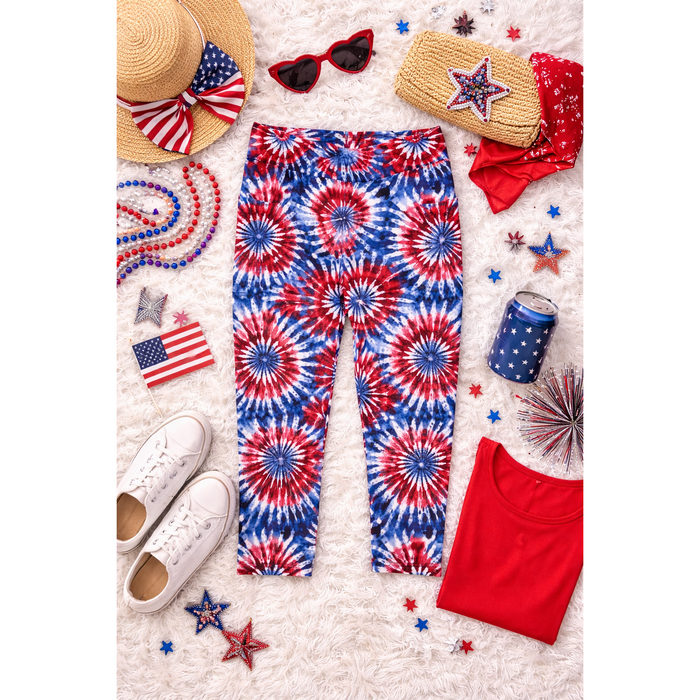 Patriotic Tie Dye Capri Leggings