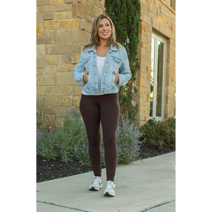 Brown FLEECE Full Length Leggings with Pockets*  - Luxe Leggings by Julia Rose®