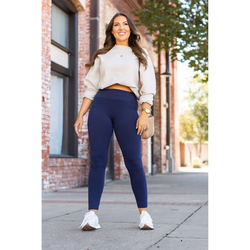 Navy Full Length with Pocket Leggings  - Luxe Leggings by Julia Rose®