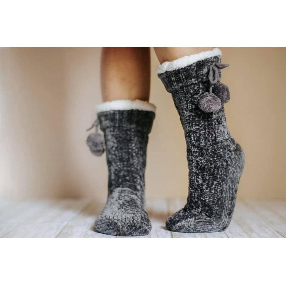 The Meredith - Cozy Fleece lined Pom Socks