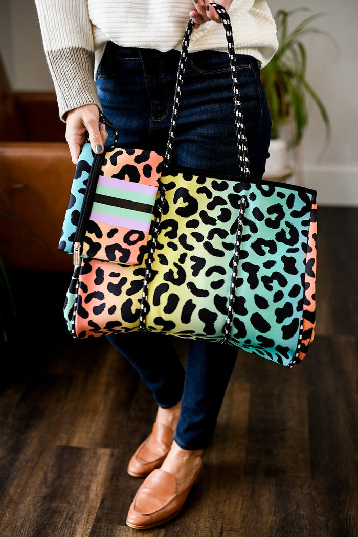 Ready to Ship | The Jenna, Rainbow Leopard Neoprene Tote