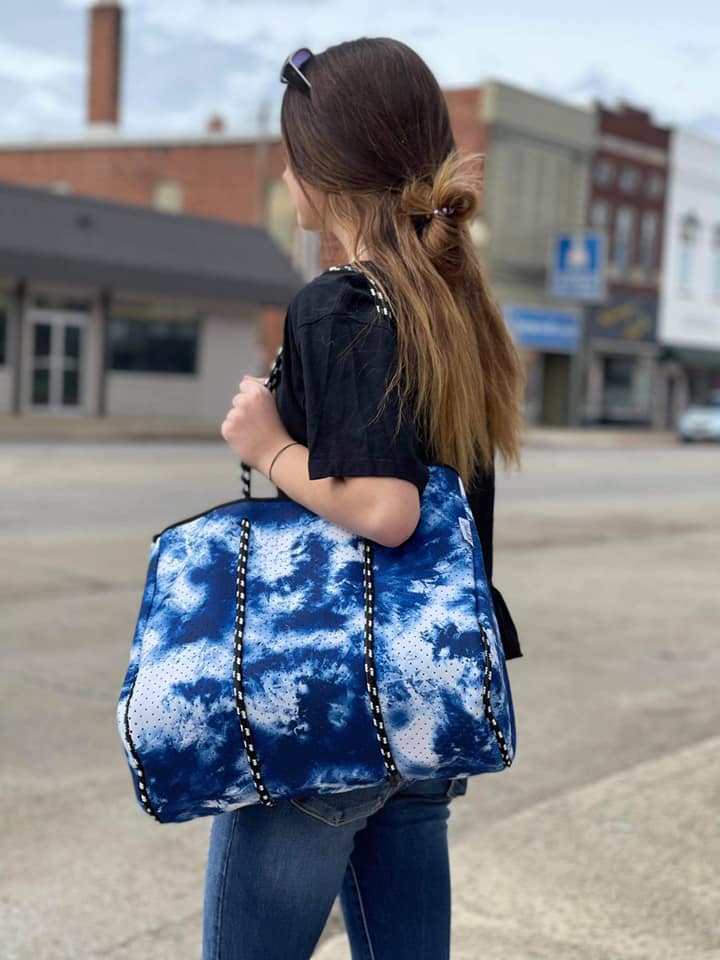 Ready to Ship  | Blue Tie Dye Neoprene Bag