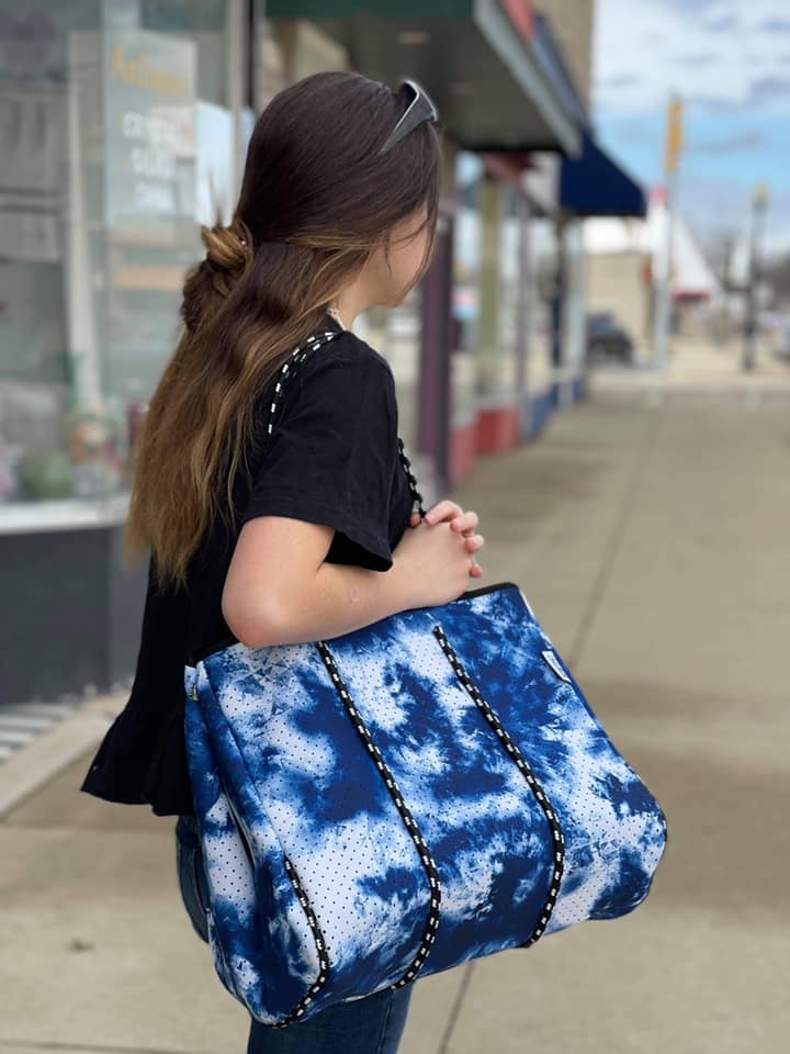 Ready to Ship  | Blue Tie Dye Neoprene Bag