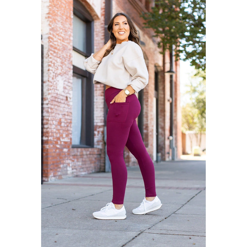 Buttery soft maroon leggings for women - High waist maroon leggings with side pockets