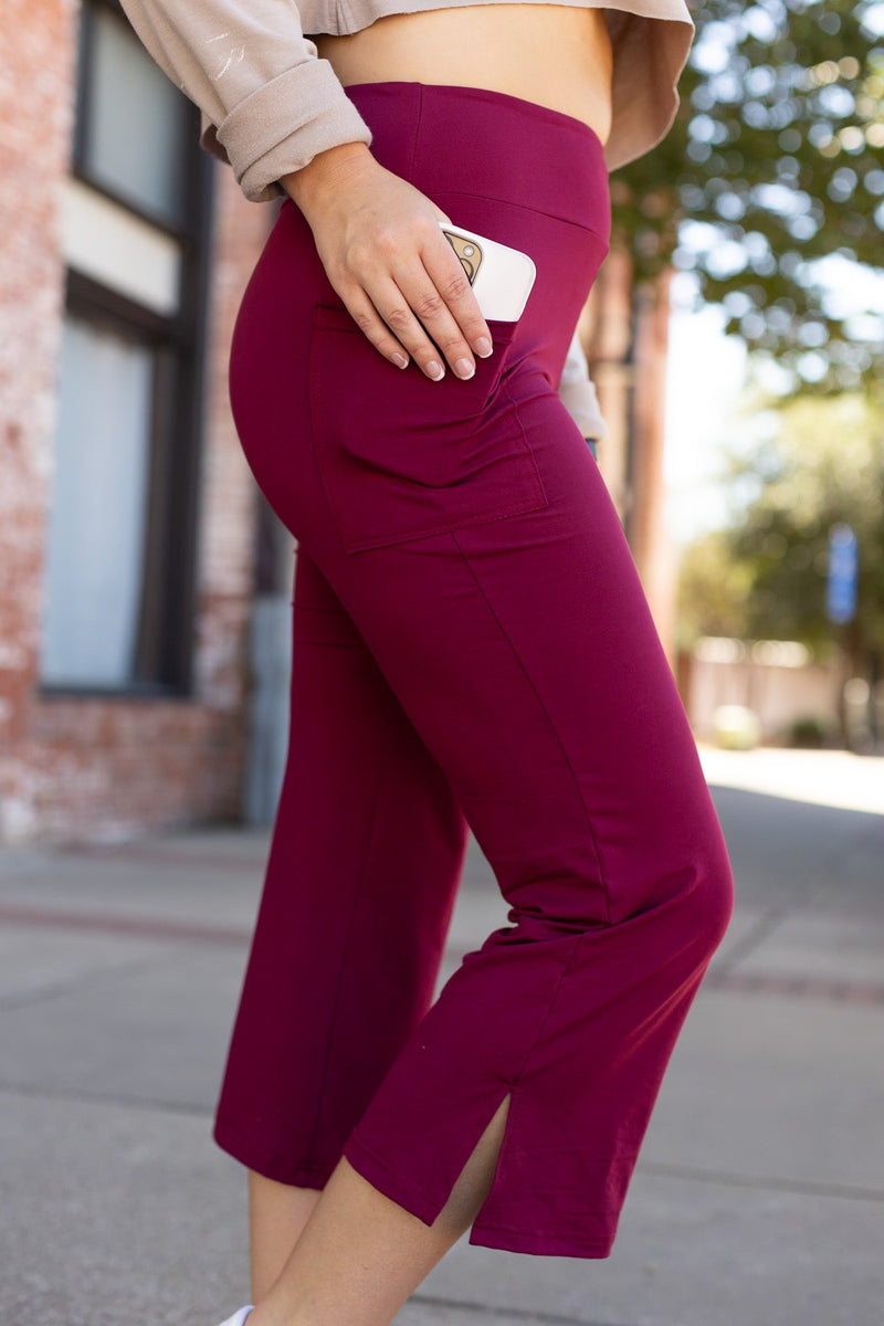 The Courtney - Maroon High Waisted Gaucho Pants