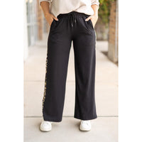 Chelsea - Black Wide Leg with Leopard Panel Loungers