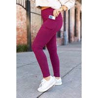 Buttery soft maroon leggings for women - High waist maroon leggings with side pockets