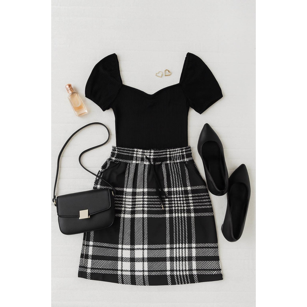 Amelia - Black And White Plaid Jogger Skirt