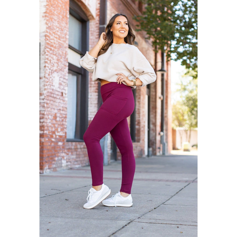 Buttery soft maroon leggings for women - High waist maroon leggings with side pockets