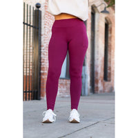 Buttery soft maroon leggings for women - High waist maroon leggings with side pockets