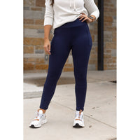 Navy FLEECE Full Length with Pocket Leggings  - Luxe Leggings by Julia Rose®