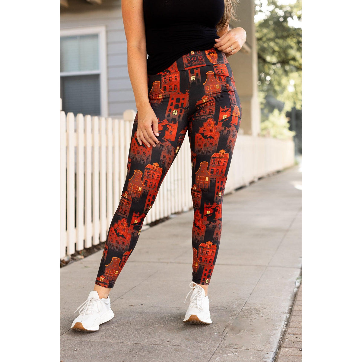Ready to Ship | Red Haunted House Halloween Leggings