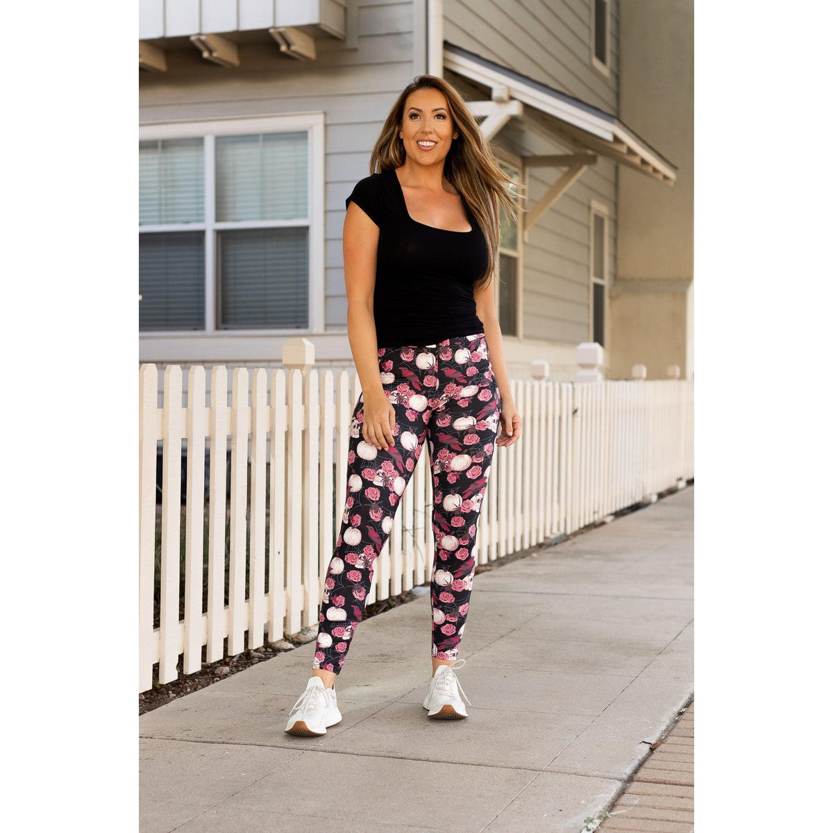 Ready to Ship | Pink Rose Skull Leggings