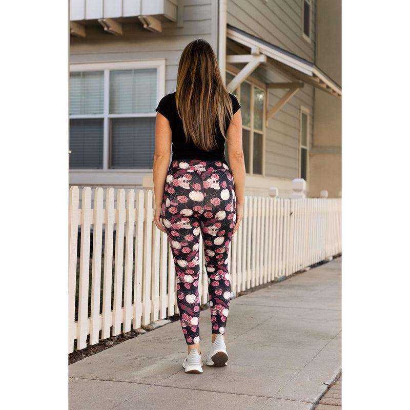 Ready to Ship | Pink Rose Skull Leggings
