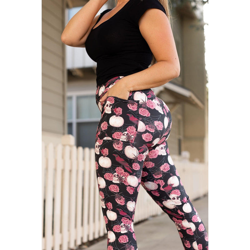 Ready to Ship | Pink Rose Skull Leggings