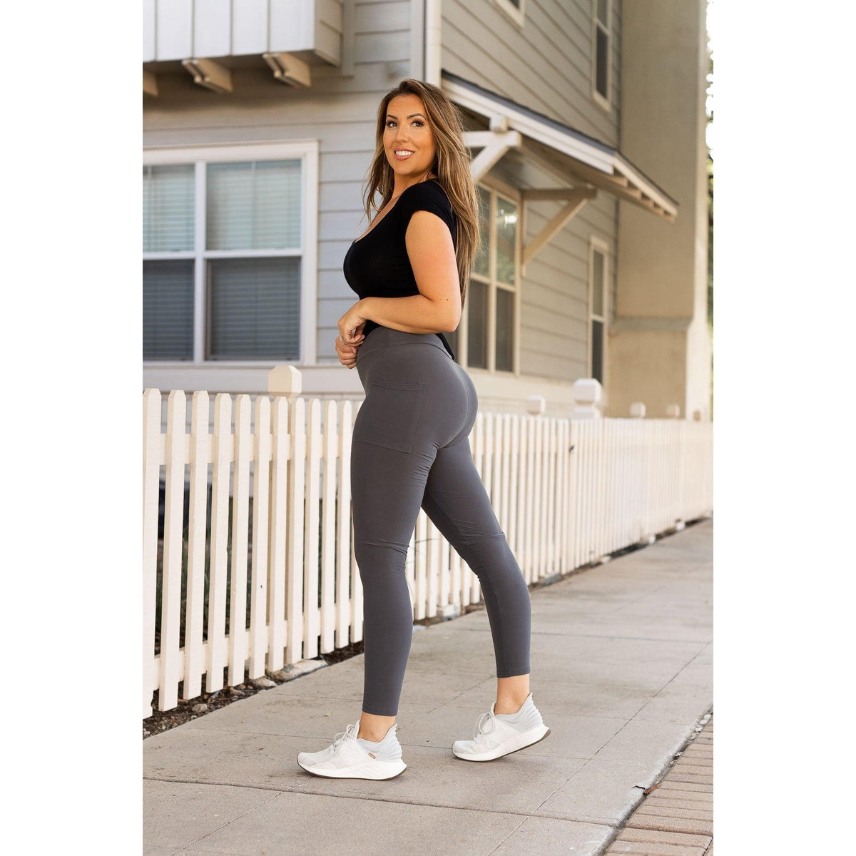 Charcoal Full Length Leggings with Pockets  - Luxe Leggings by Julia Rose® Round 2