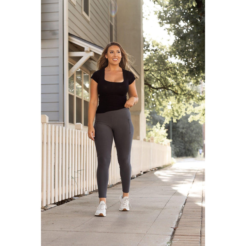 Charcoal Full Length Leggings with Pockets  - Luxe Leggings by Julia Rose® Round 2