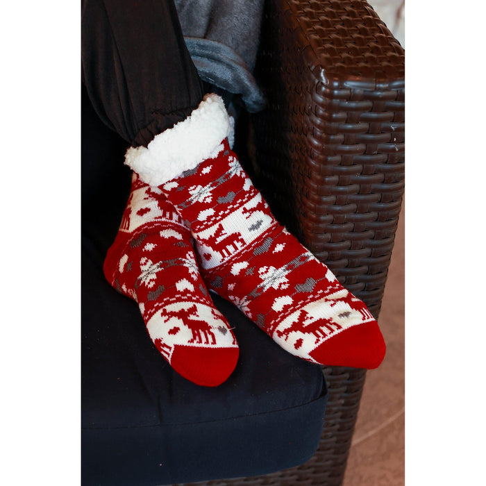 Ready to Ship |The Nyla - Reindeer Fleece Lined Cozy Socks