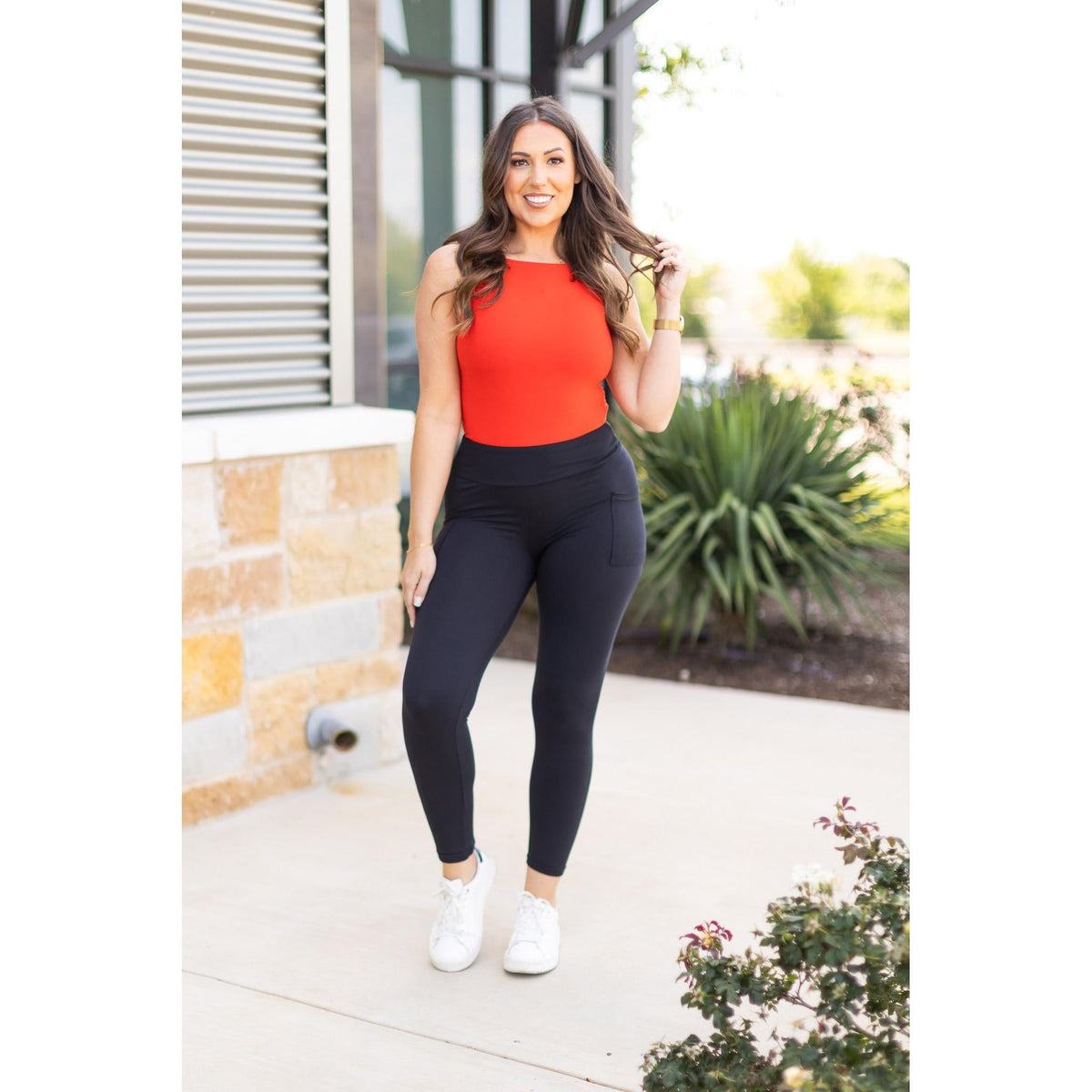 Alana - 7/8 Ankle Length Black Leggings with Pockets