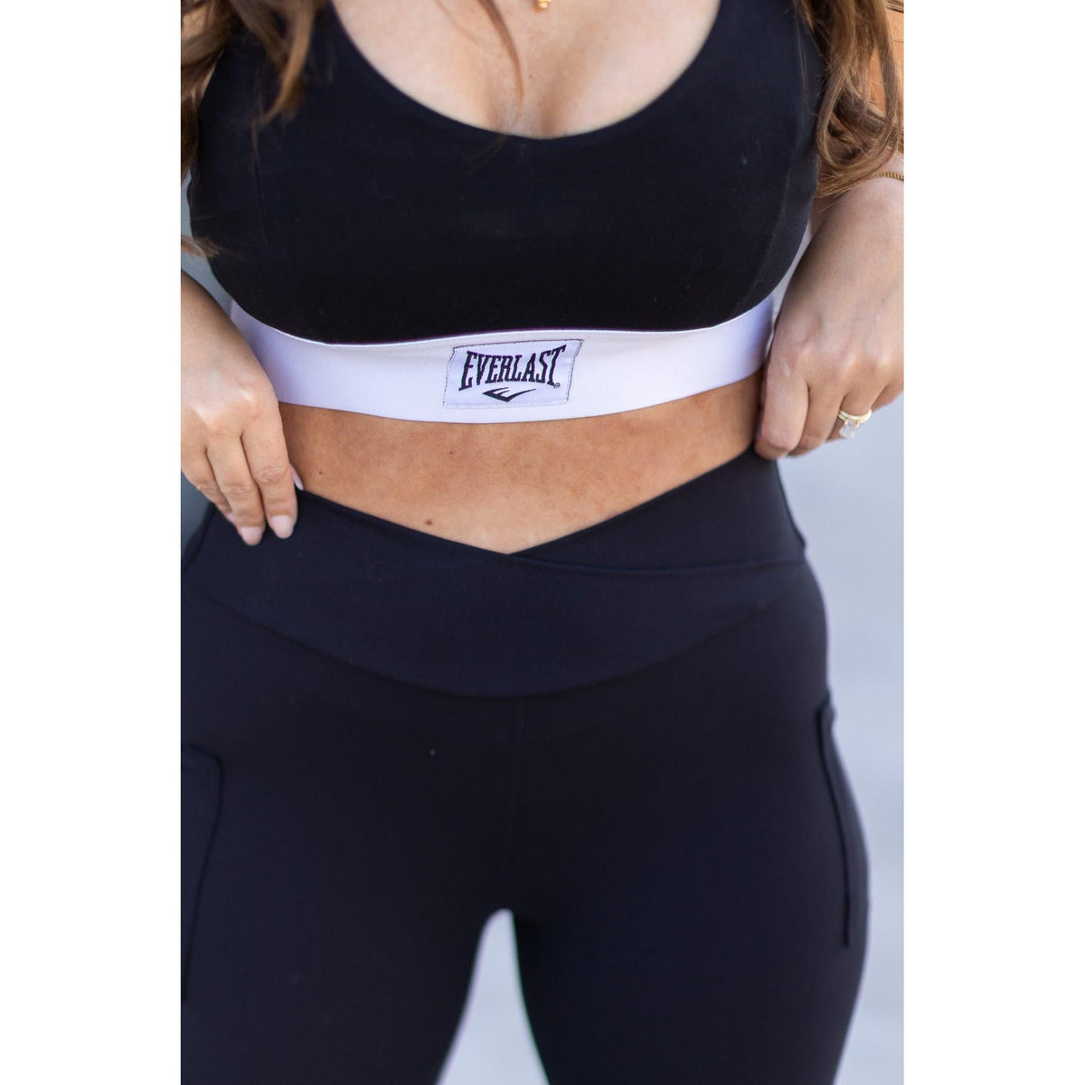 Julia Rose Stephanie crossover black pocket leggings, Women wearing black crossover leggings