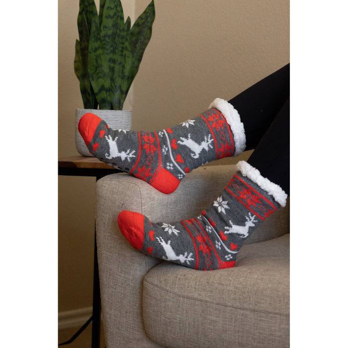 Ready to Ship  | The Dahlia - Reindeer Fleece Socks