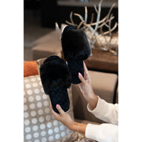 Ready to Ship | The Black Keira Solid Plush Slippers