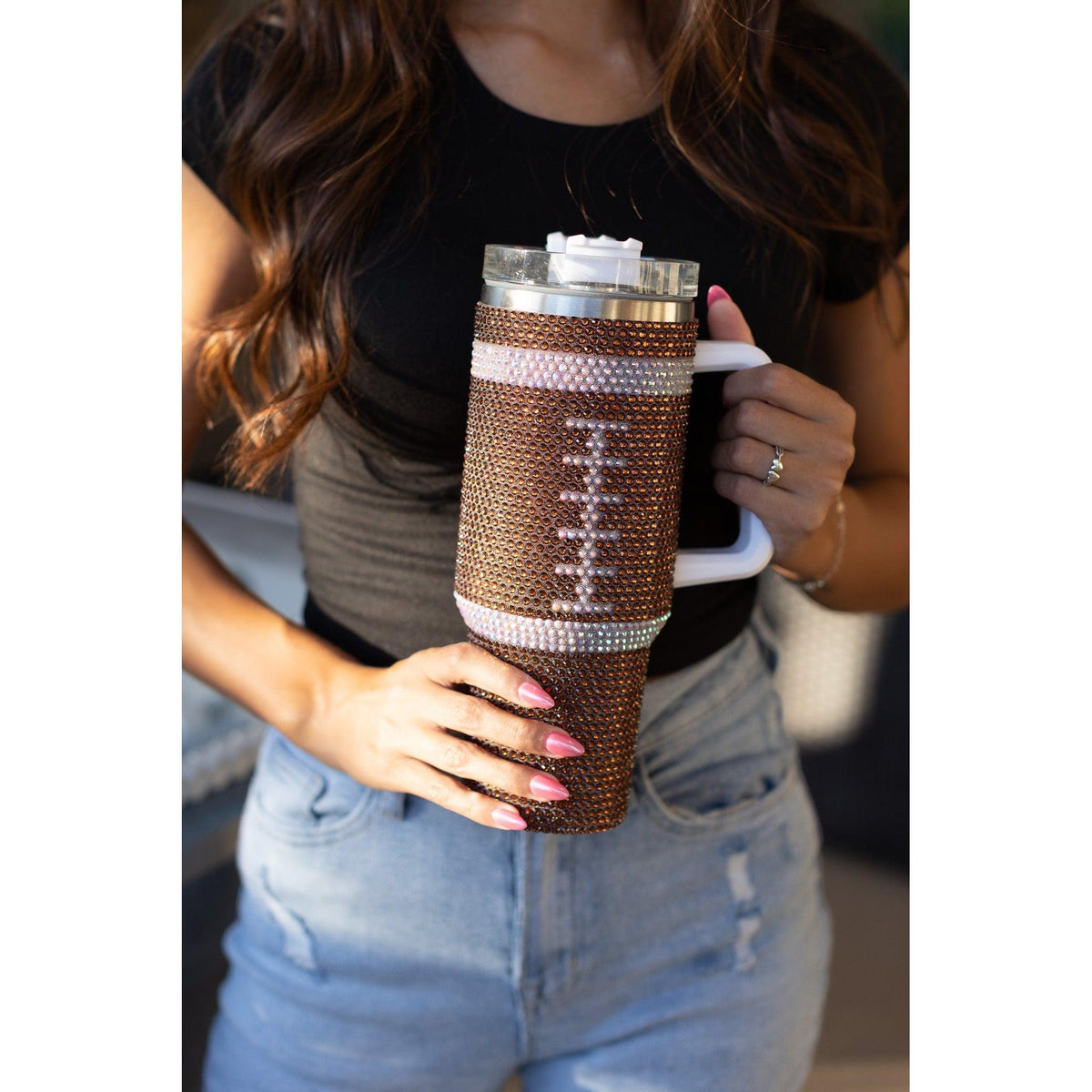 Ready to Ship | Brown Bling 40oz Football Tumblers