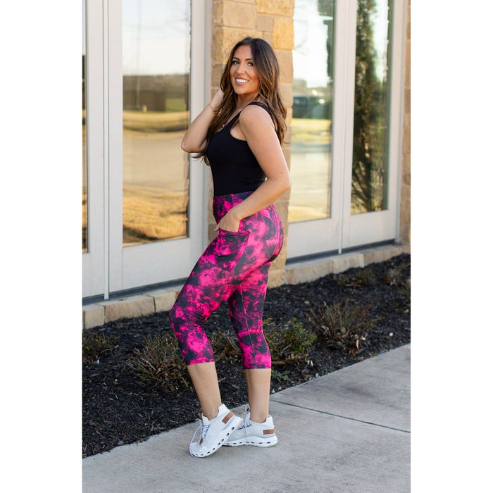 Pink and Black Tie Dye CAPRI with POCKETS  - Luxe Leggings by Julia Rose®