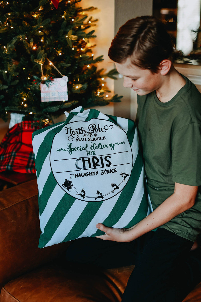 🎅Ready to Ship | Green and White Striped Santa Sacks