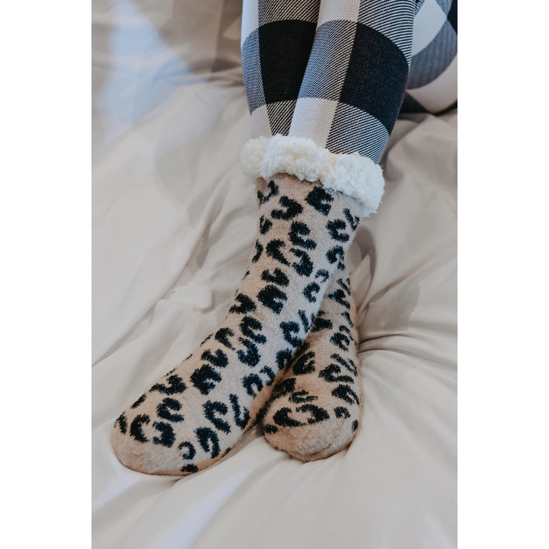 Ready to Ship | The Jana - Leopard Fleece Lined Socks