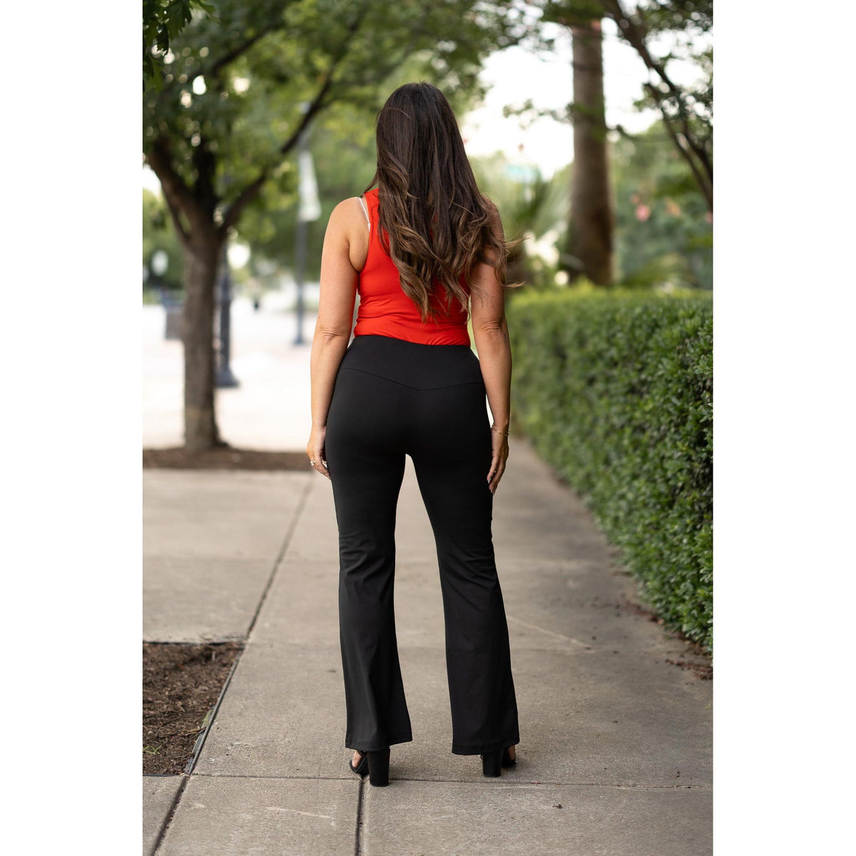 Julia Rose Mandi Everyday Tummy Control Pants women’s boutique pants front view, Woman wearing Julia Rose Mandi high waist tummy control pants