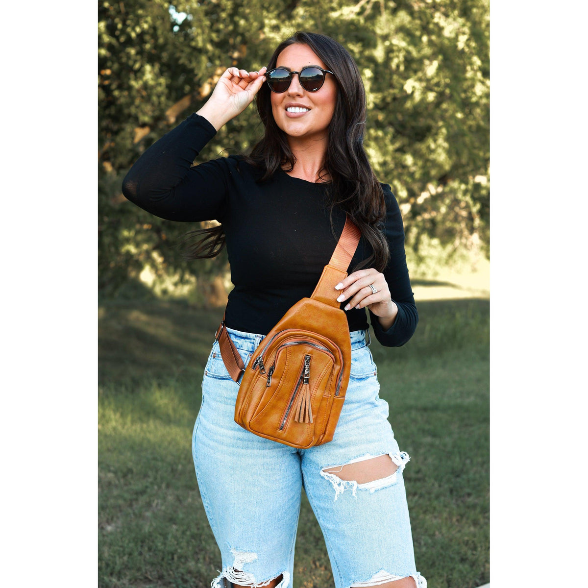 Mindy - Camel  Vintage Tassel Sling Bag