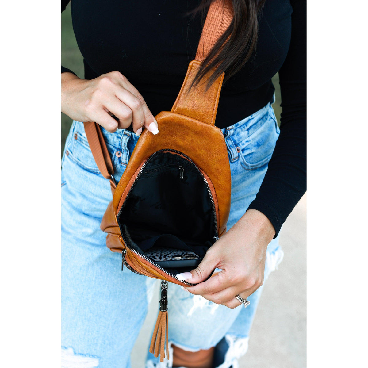 Mindy - Camel  Vintage Tassel Sling Bag