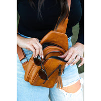 Mindy - Camel  Vintage Tassel Sling Bag
