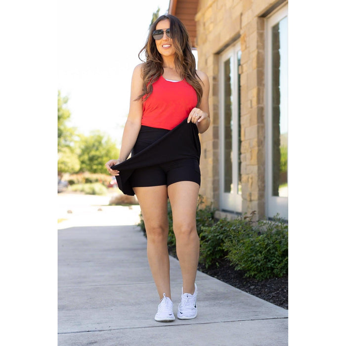 Julia Rose The Brielle black skort, Women wearing black skort with built-in shorts