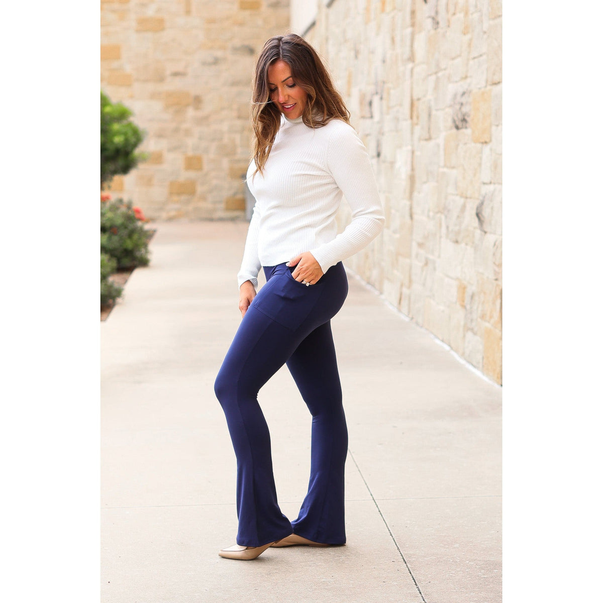 Navy FLARE Leggings with Pocket - Round 2