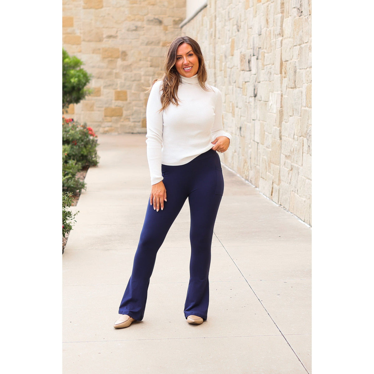 Navy FLARE Leggings with Pocket