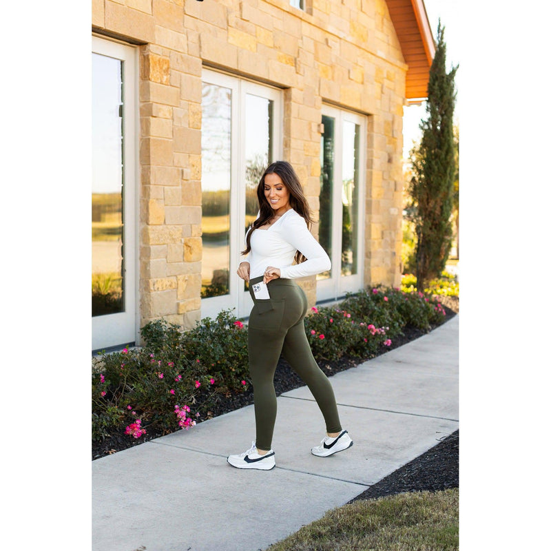 Olive Green Leggings WITH POCKETS - Luxe Leggings by Julia Rose® Round 2