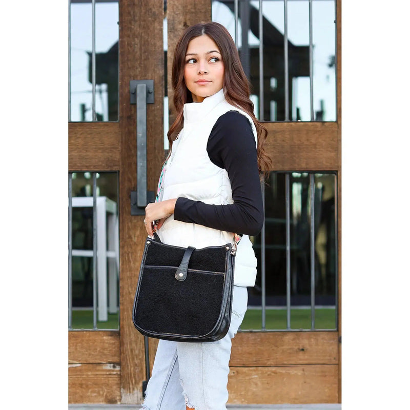Ready to Ship | The Shawna Black Sherpa Vegan Leather Handbag