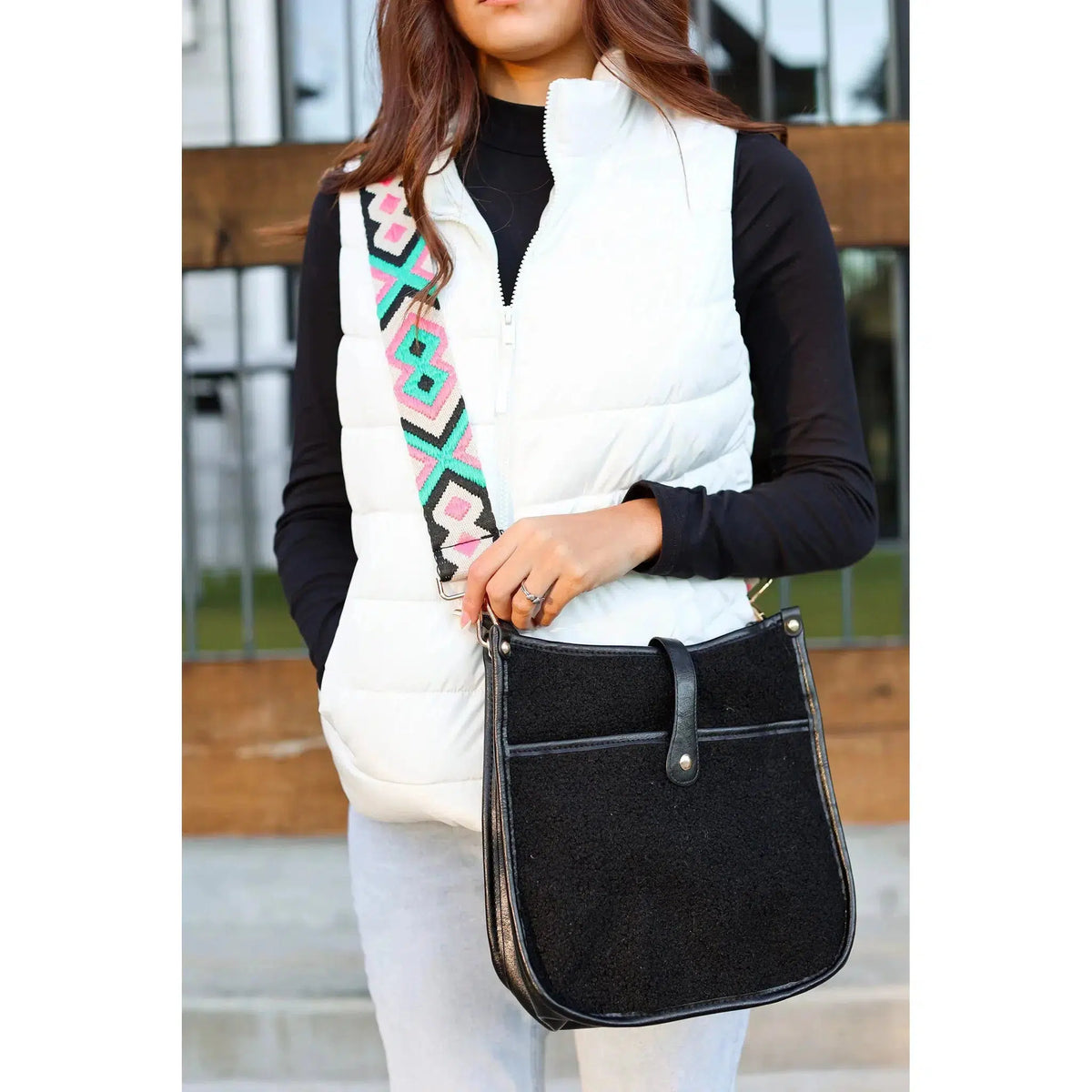 Ready to Ship | The Shawna Black Sherpa Vegan Leather Handbag