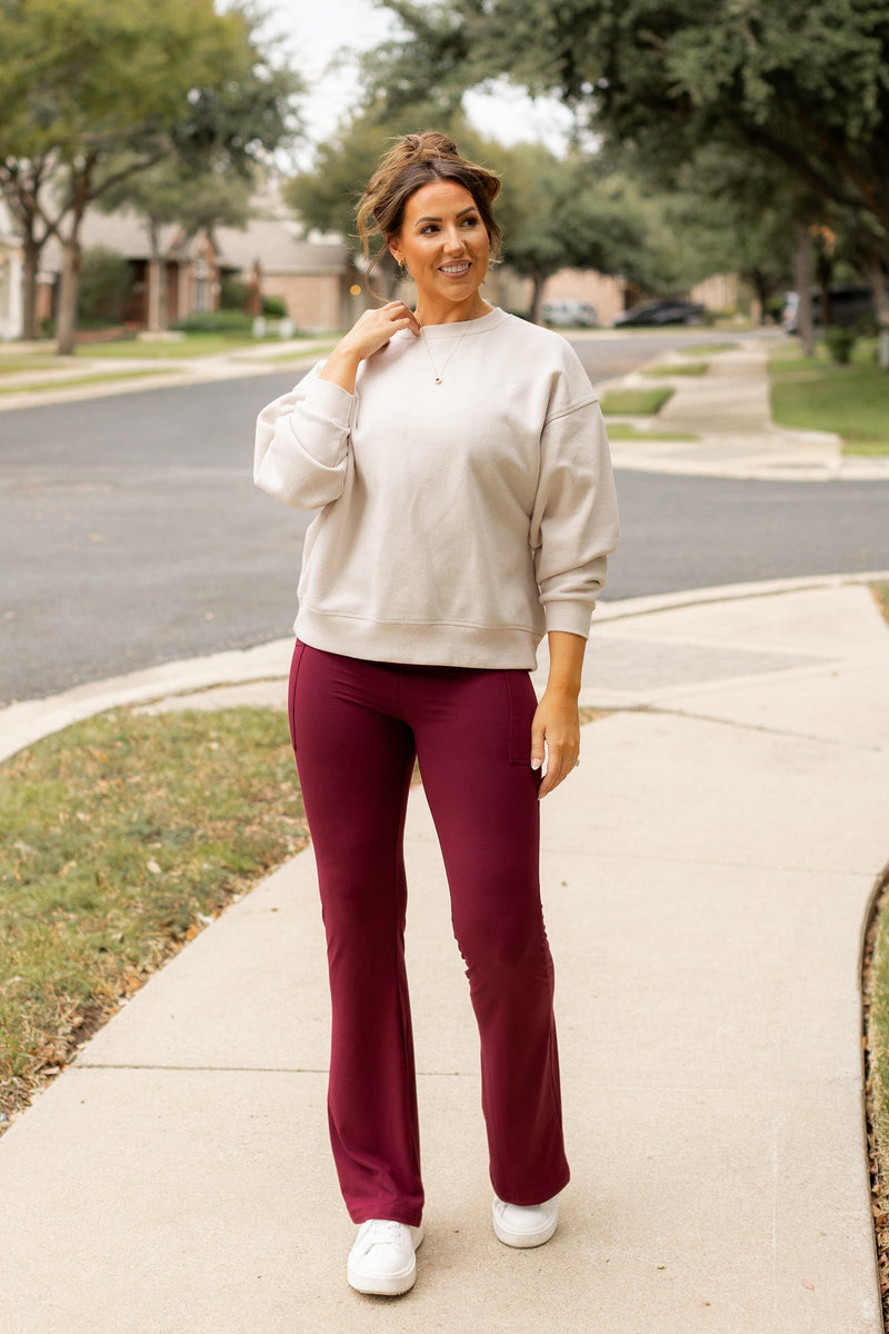 The Maeve - 30"  MAROON Bootcut Leggings with Pockets*