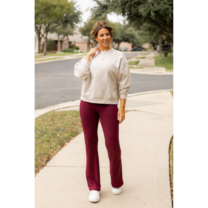 The Maeve - 30"  MAROON Bootcut Leggings with Pockets*