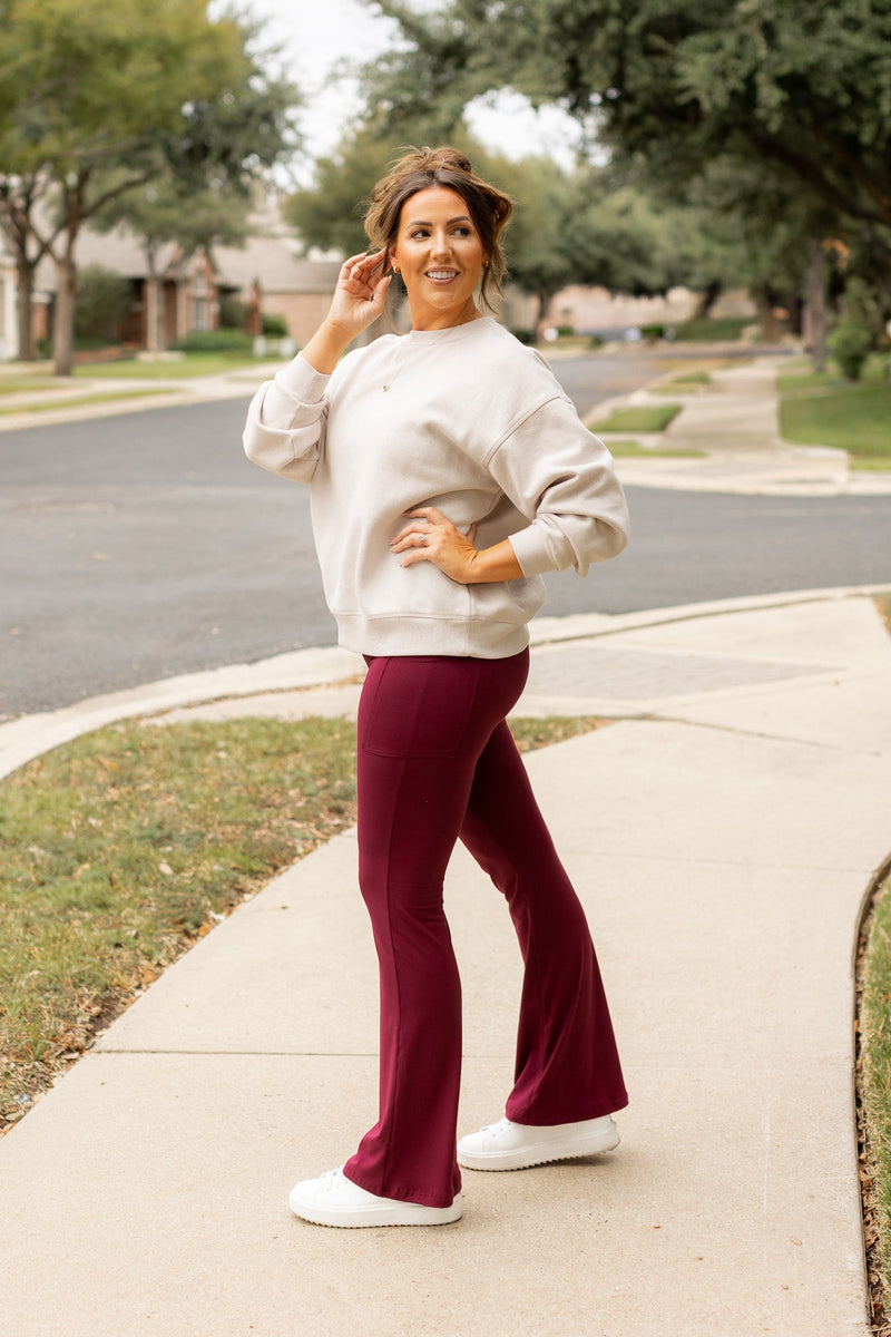 The Maeve - 30"  MAROON Bootcut Leggings with Pockets*