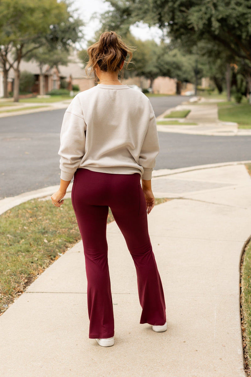 The Maeve - 30"  MAROON Bootcut Leggings with Pockets*