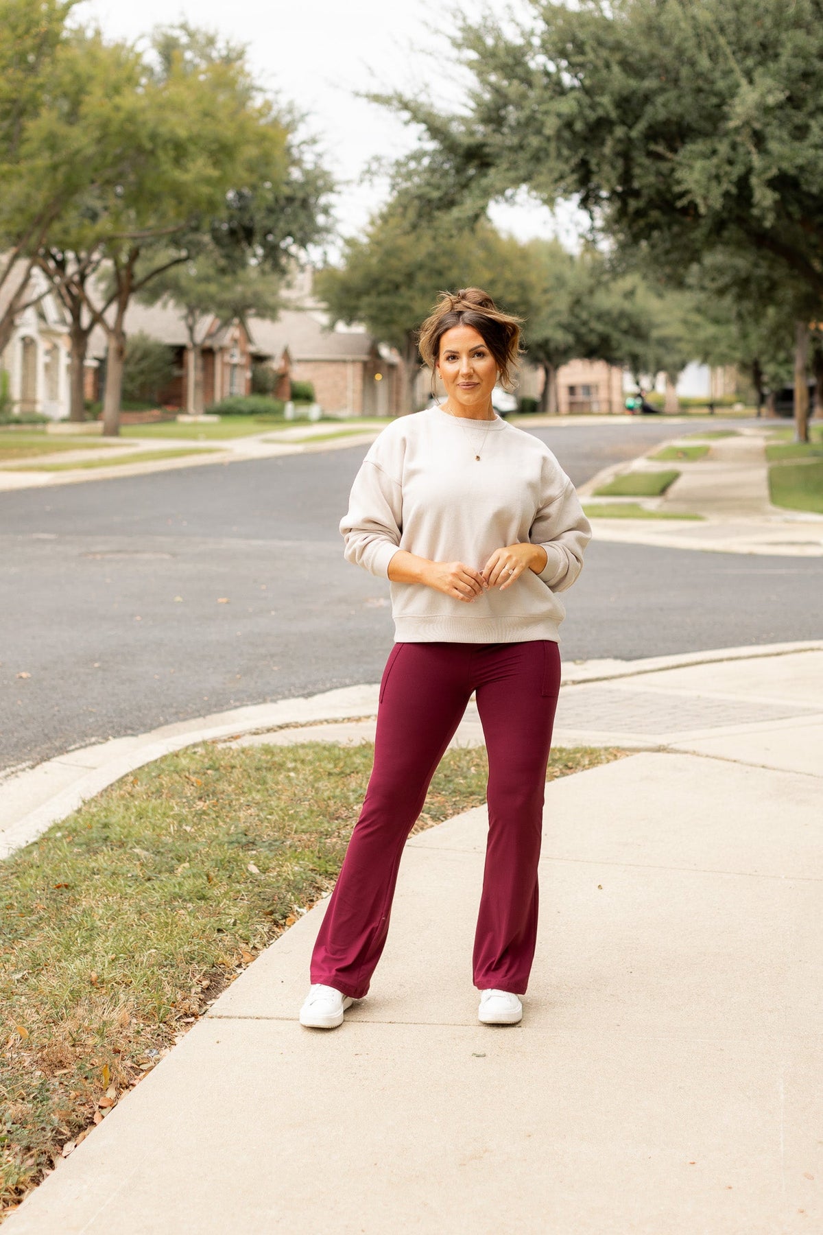 The Maeve - 30"  MAROON Bootcut Leggings with Pockets*