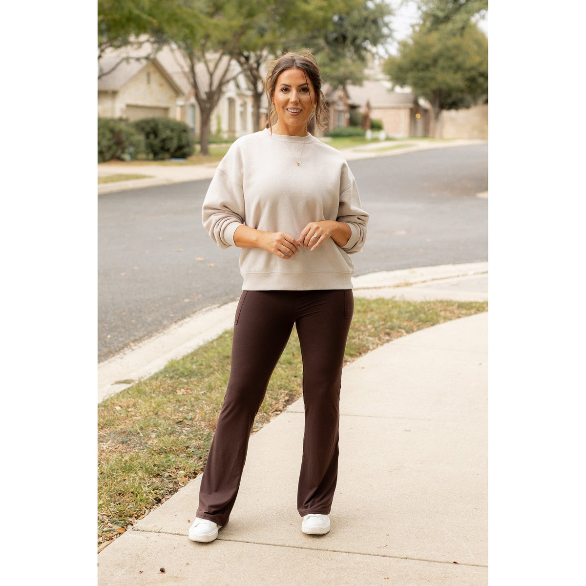 The Rhea - 30"  BROWN Bootcut Leggings with Pockets Round 2