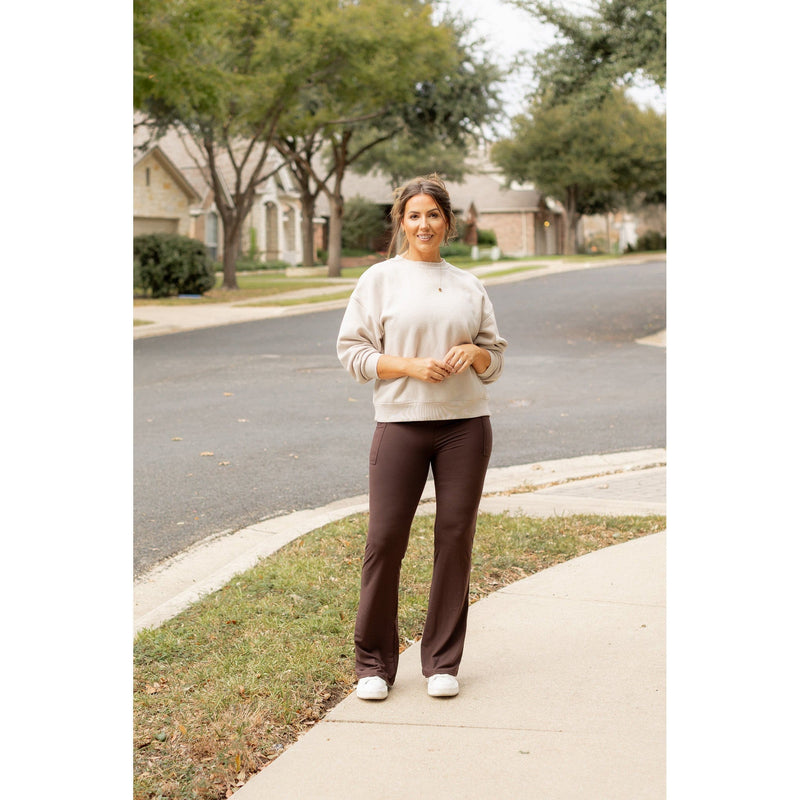 The Rhea - 30"  BROWN Bootcut Leggings with Pockets Round 2