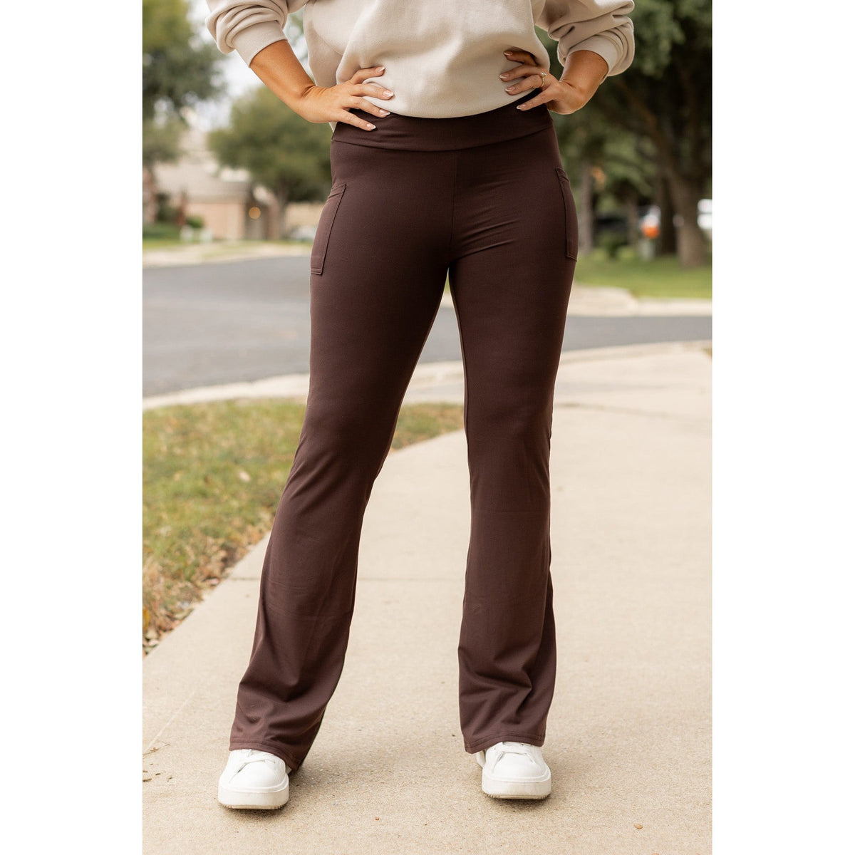 The Rhea - 30"  BROWN Bootcut Leggings with Pockets*