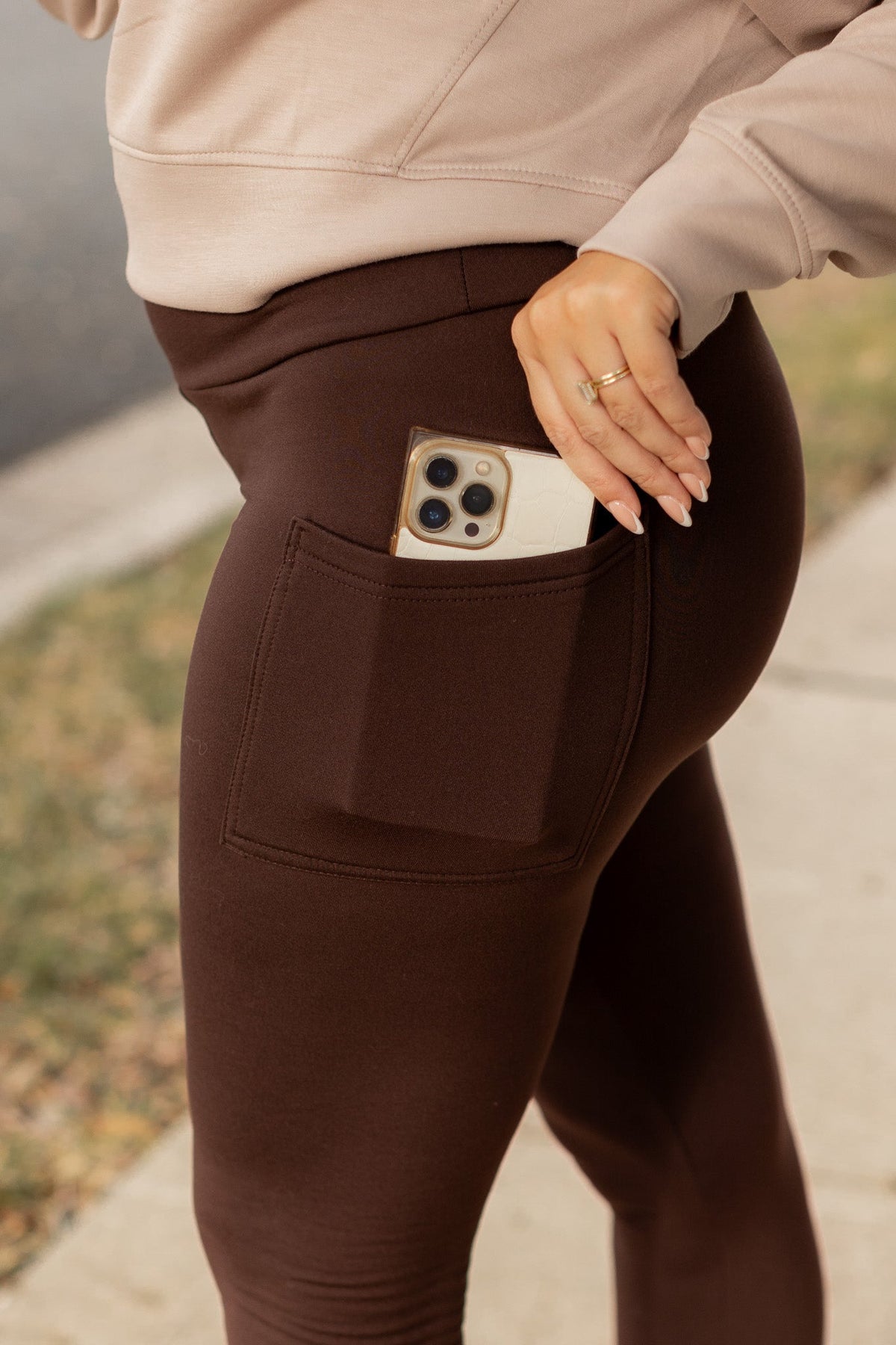 Brown FLEECE Full Length Leggings with Pockets*  - Luxe Leggings by Julia Rose®